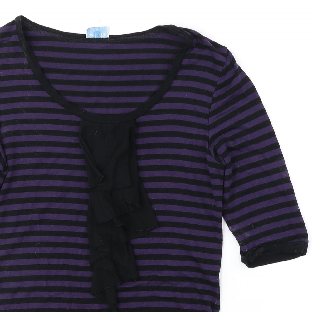 Oasis Womens Purple Striped Polyester Basic Blouse Size 8 Round Neck