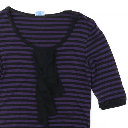 Oasis Womens Purple Striped Polyester Basic Blouse Size 8 Round Neck