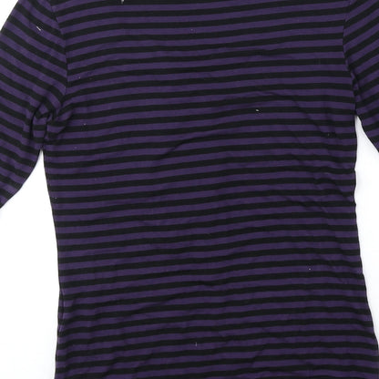 Oasis Womens Purple Striped Polyester Basic Blouse Size 8 Round Neck