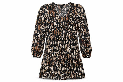 New Look Womens Brown Animal Print Polyester Fit & Flare Size 8 V-Neck Pullover - Leopard Pattern