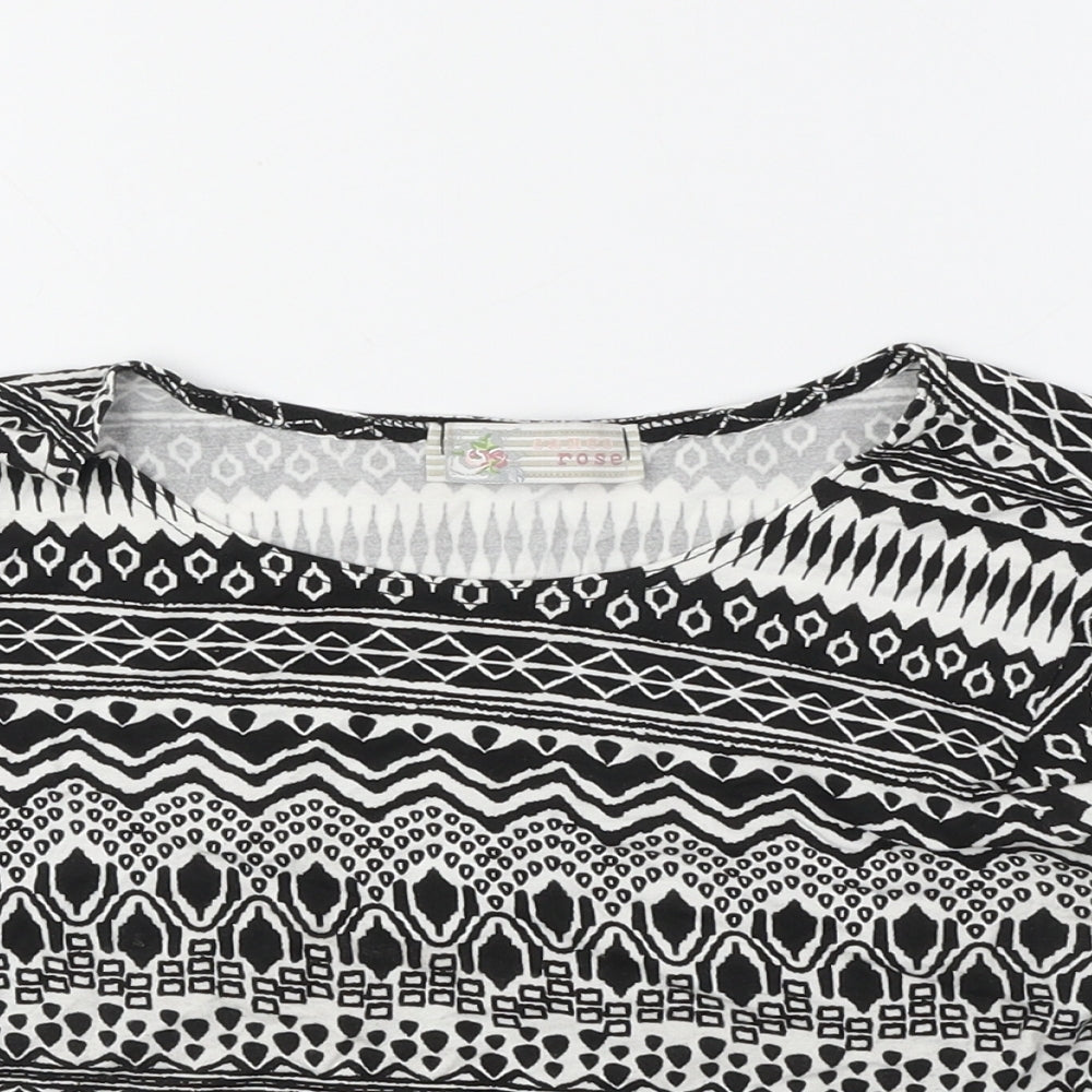 Cameo Rose Womens Black Geometric Polyester Cropped T-Shirt Size M Boat Neck
