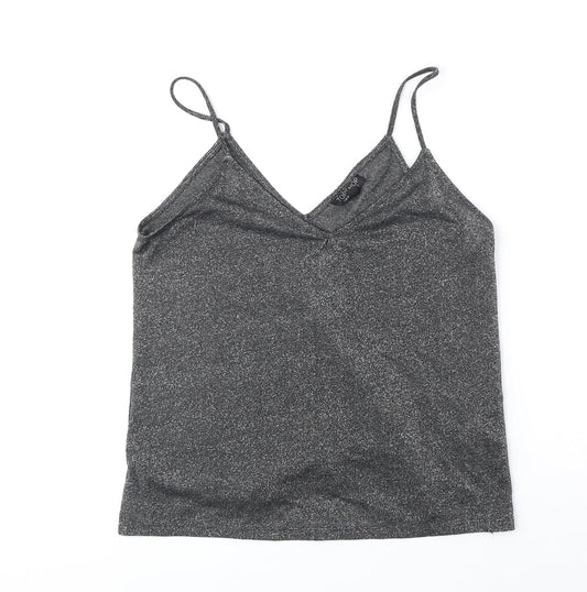 Topshop Womens Black Polyester Camisole Tank Size 10 V-Neck