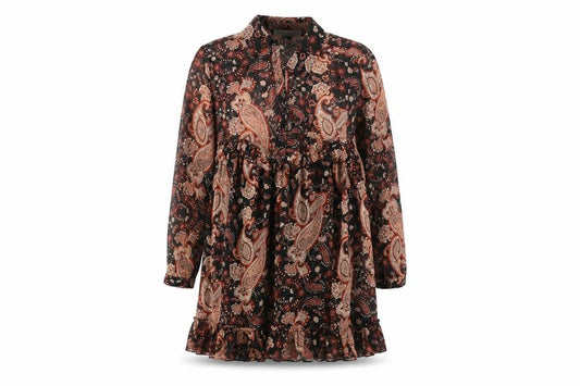 Zara Womens Orange Paisley Polyester Shirt Dress Size S Collared Button