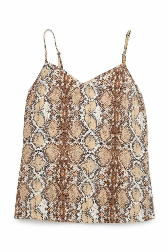 Marks & Spencer Womens Beige Animal Print Polyester Basic Tank Size 10 V-Neck - Snake Print