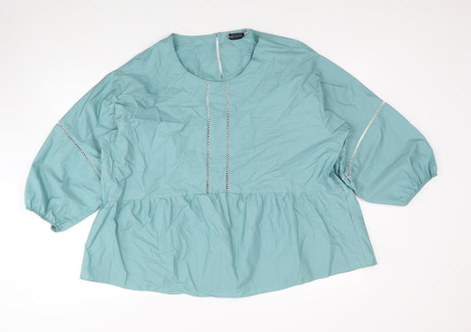 Marks and Spencer Womens Blue Cotton Basic Blouse Size 14 Round Neck
