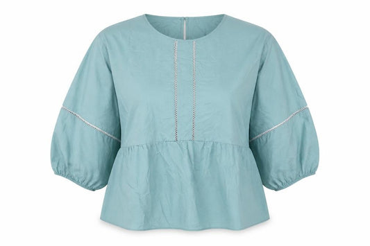 Marks and Spencer Womens Blue Cotton Basic Blouse Size 14 Round Neck