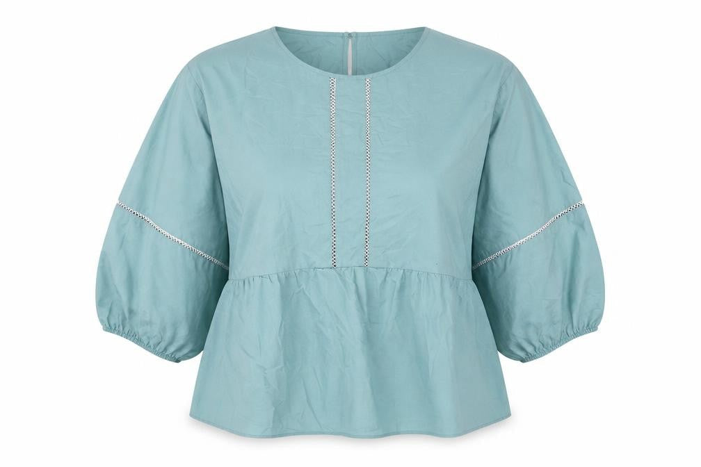 Marks & Spencer Womens Blue Cotton Basic Blouse Size 14 Round Neck
