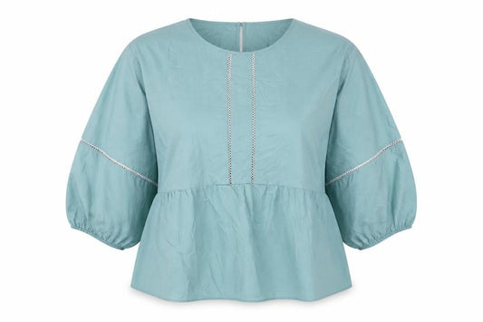 Marks and Spencer Womens Blue Cotton Basic Blouse Size 14 Round Neck