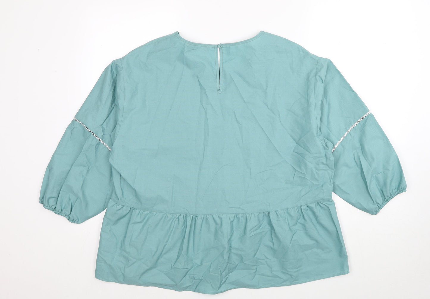 Marks and Spencer Womens Blue Cotton Basic Blouse Size 14 Round Neck
