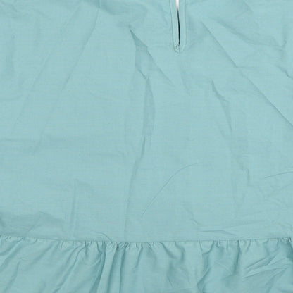 Marks & Spencer Womens Blue Cotton Basic Blouse Size 14 Round Neck