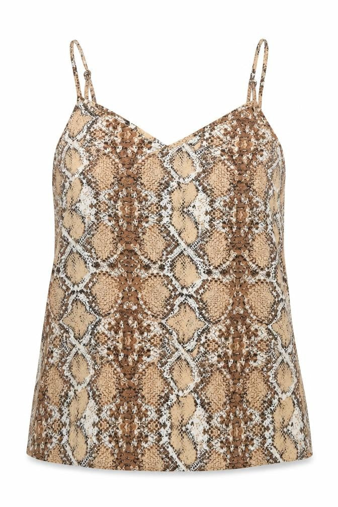 Marks & Spencer Womens Beige Animal Print Polyester Basic Tank Size 8 V-Neck - Snake Print