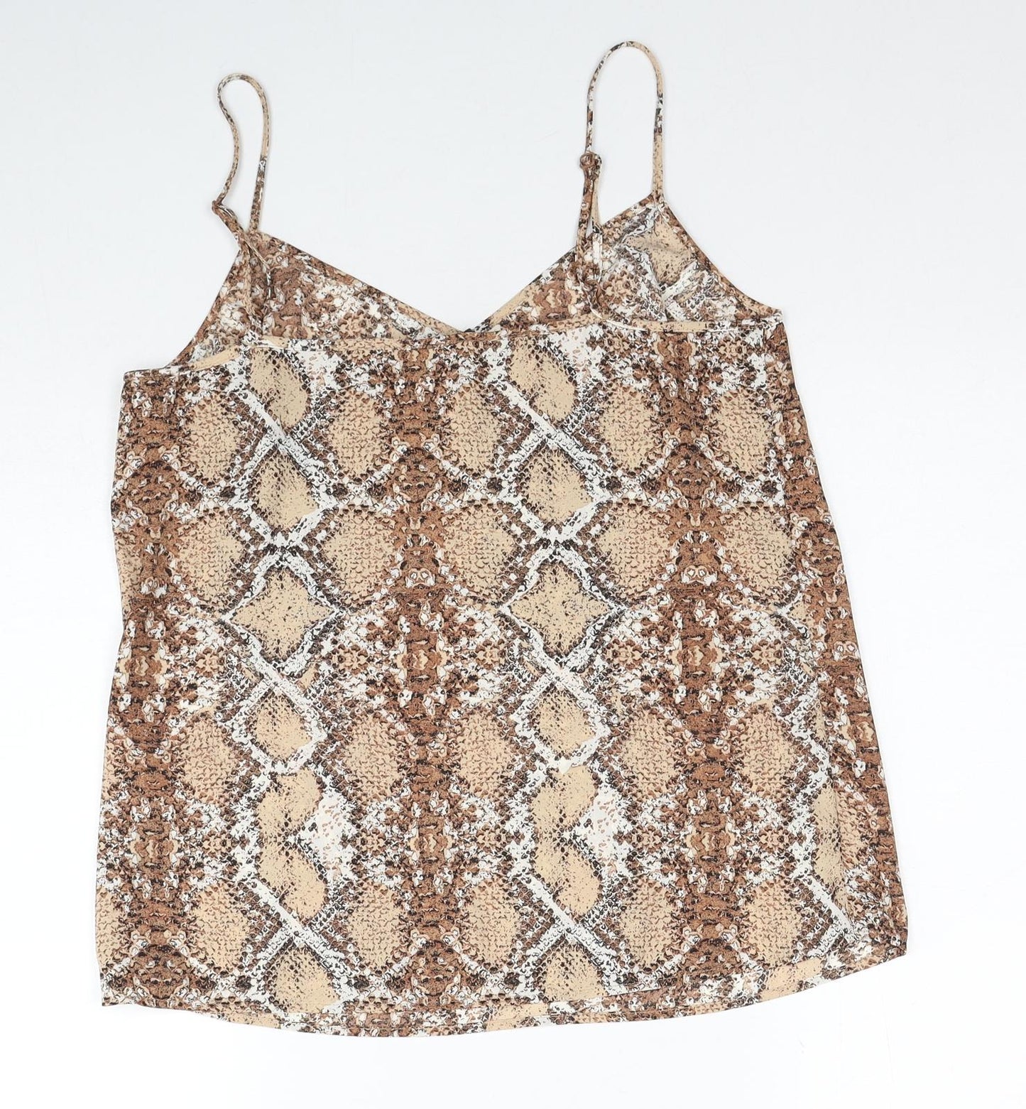 Marks and Spencer Womens Beige Animal Print Polyester Basic Tank Size 8 V-Neck - Snake Print