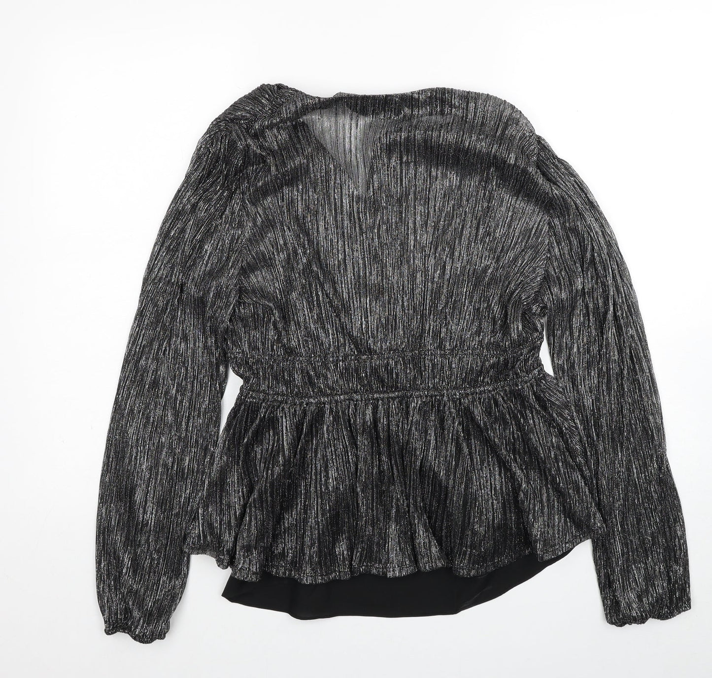 Marks and Spencer Womens Black Polyester Basic Blouse Size 10 V-Neck