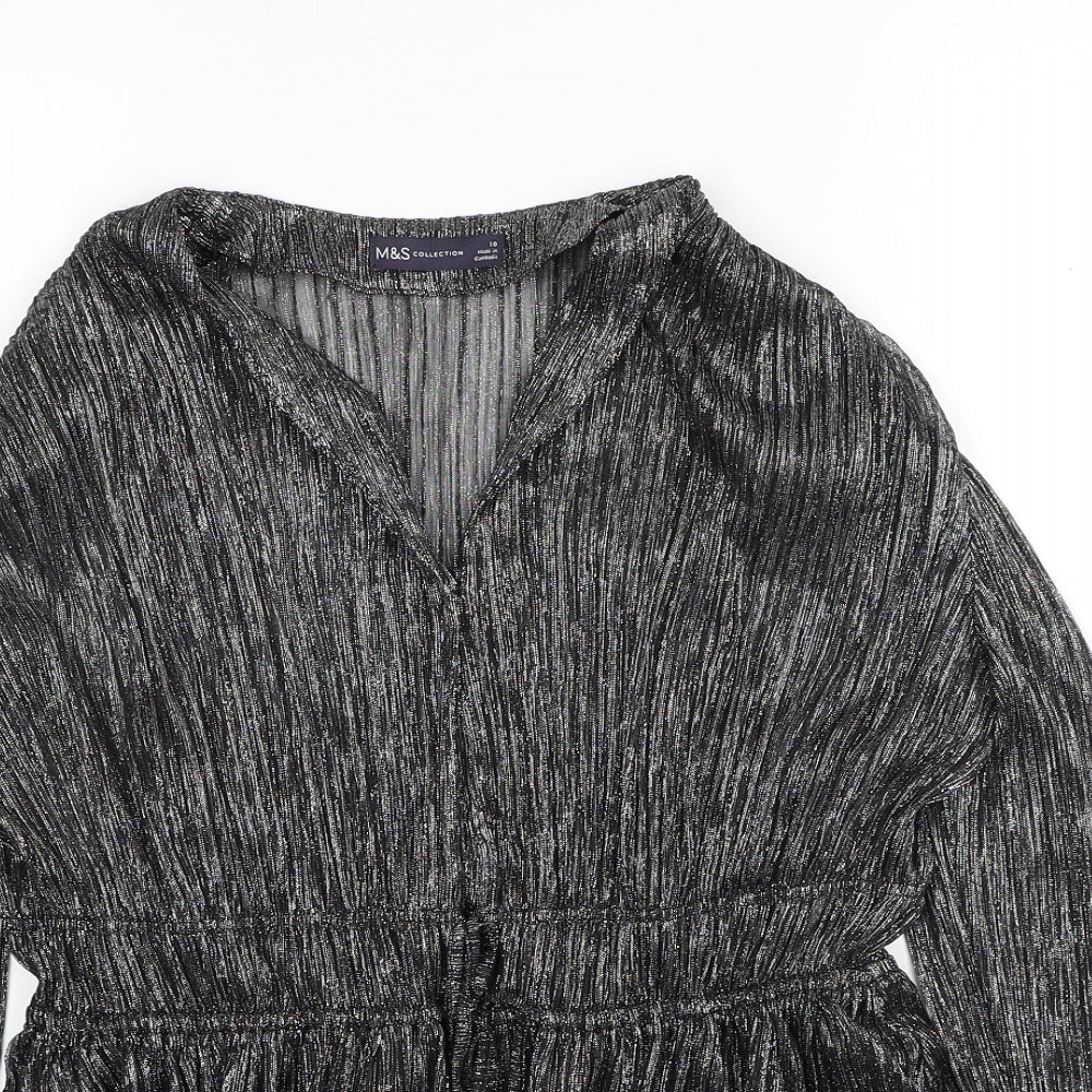 Marks and Spencer Womens Black Polyester Basic Blouse Size 10 V-Neck