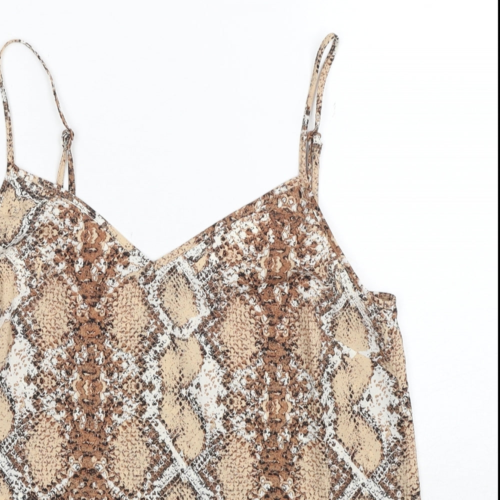 Marks and Spencer Womens Beige Animal Print Polyester Camisole Tank Size 6 V-Neck - Snakeskin Pattern
