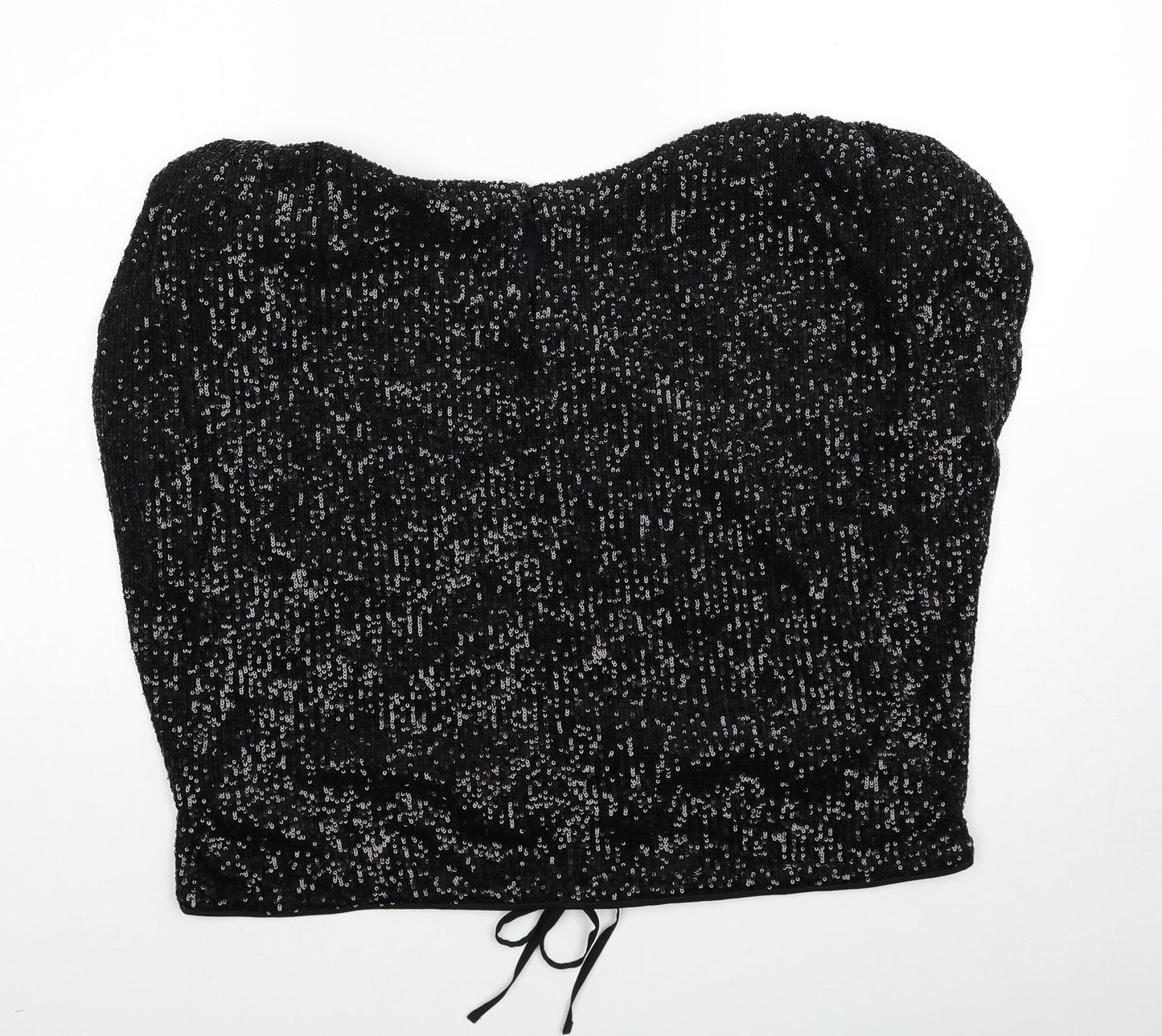 Marks and Spencer Womens Black Polyester Basic Blouse Size 12 Boat Neck - Drawstring Hem