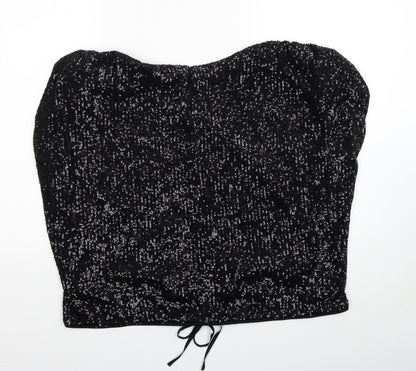 Marks & Spencer Womens Black Polyester Basic Blouse Size 12 Boat Neck - Drawstring Hem
