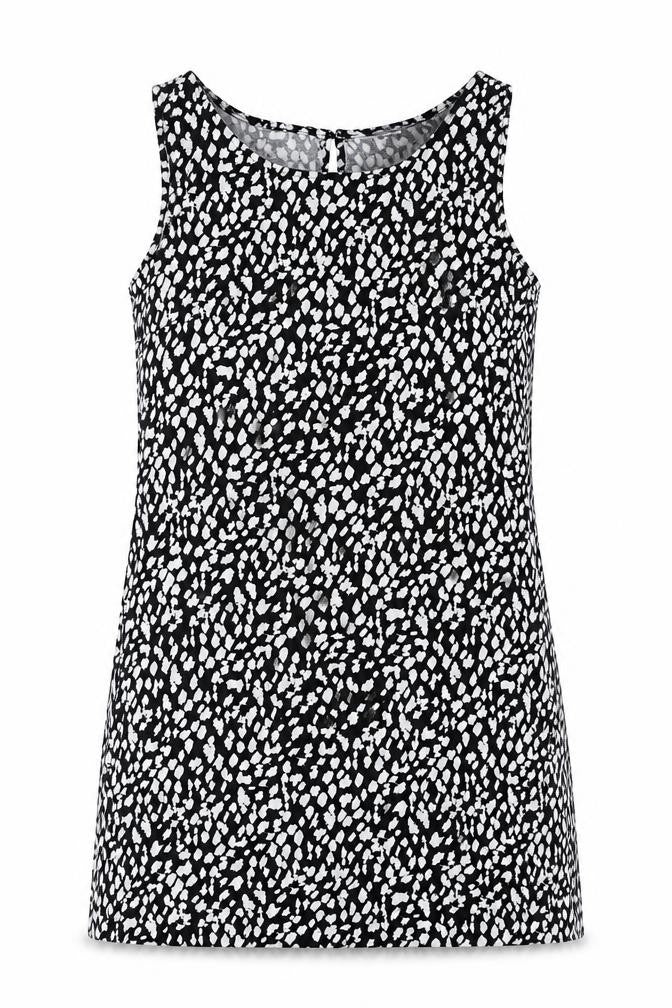 Marks & Spencer Womens Black Geometric Linen A-Line Size 6 Round Neck Button