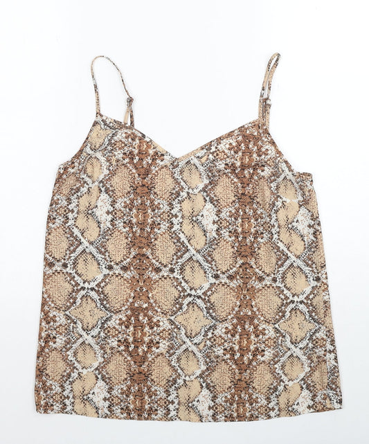 Marks and Spencer Womens Beige Animal Print Polyester Basic Tank Size 12 V-Neck - Snake Print