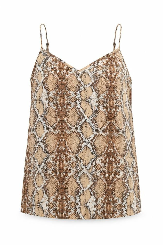 Marks & Spencer Womens Beige Animal Print Polyester Basic Tank Size 12 V-Neck - Snake Print