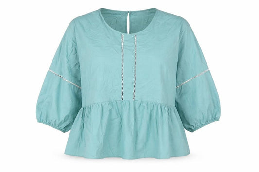Marks and Spencer Womens Blue Cotton Basic Blouse Size 16 Round Neck