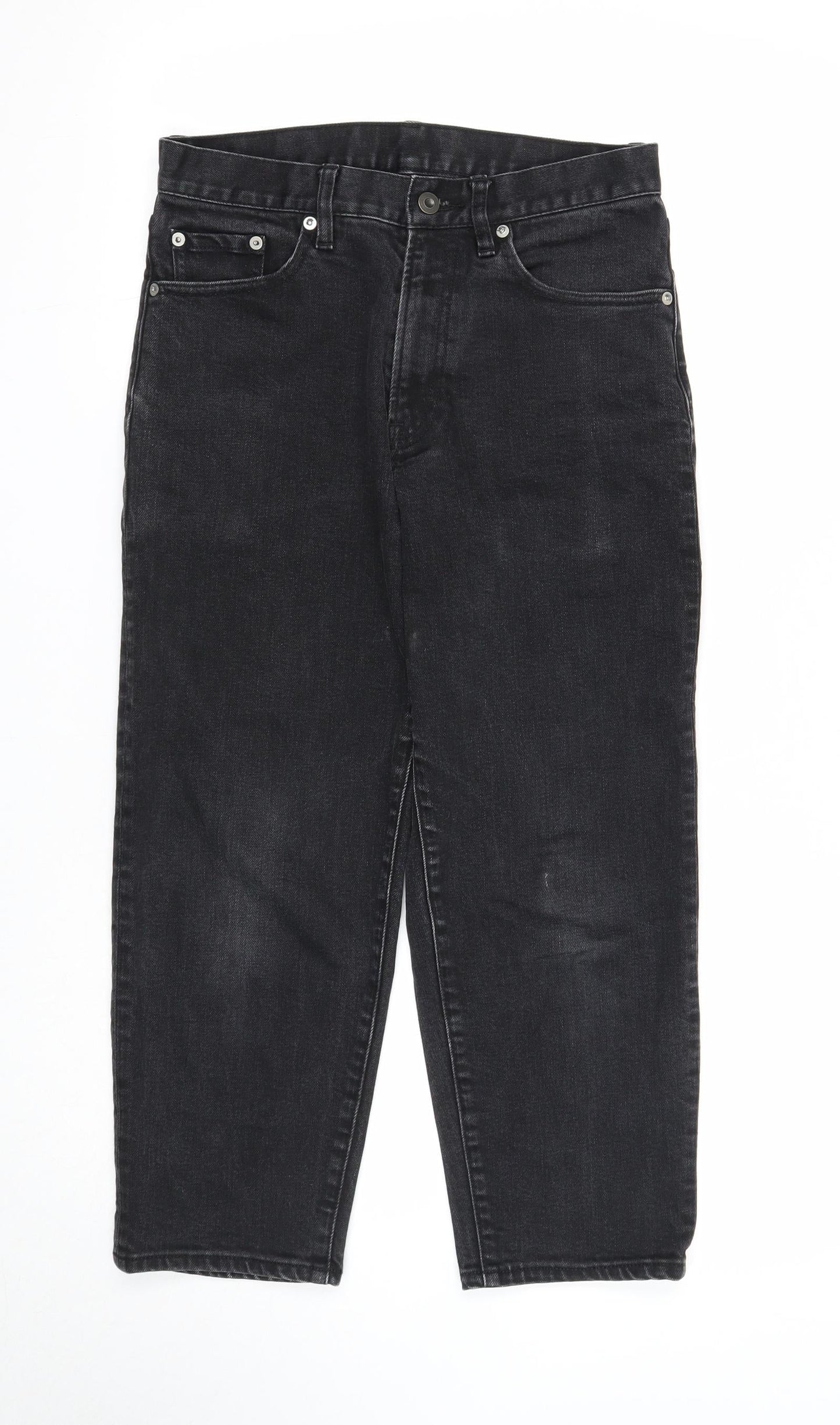 Preworn Womens Black Cotton Straight Jeans Size 25 in Regular Zip