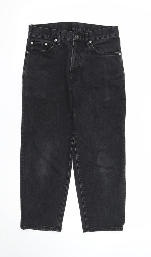 Preworn Womens Black Cotton Straight Jeans Size 25 in Regular Zip