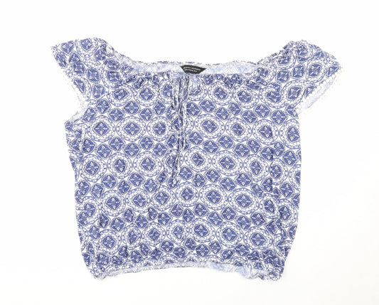 Dorothy Perkins Womens Blue Geometric Viscose Basic Blouse Size 14 Off the Shoulder