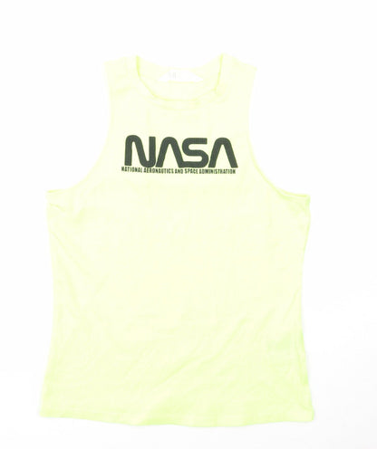 Additional front view of H&M girls’ yellow cotton basic tank, size 14, years round neck pullover - nasa