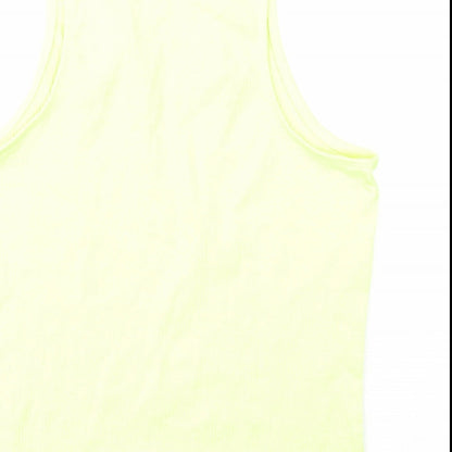 Brand and care label for H&M girls’ yellow cotton basic tank, size 14, years round neck pullover - nasa