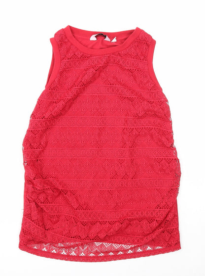Dorothy Perkins Womens Red Geometric Polyester Basic Blouse Size 6 Round Neck