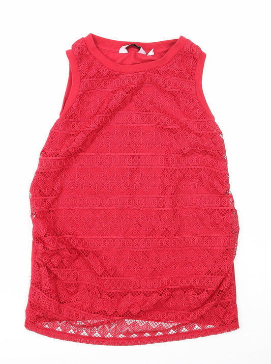 Dorothy Perkins Womens Red Geometric Polyester Basic Blouse Size 6 Round Neck