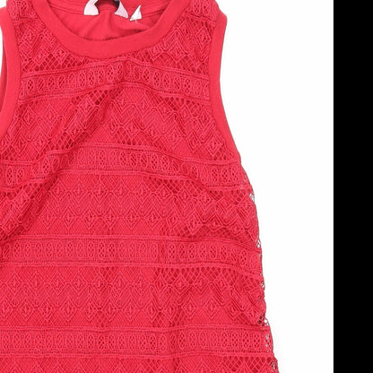 Dorothy Perkins Womens Red Geometric Polyester Basic Blouse Size 6 Round Neck