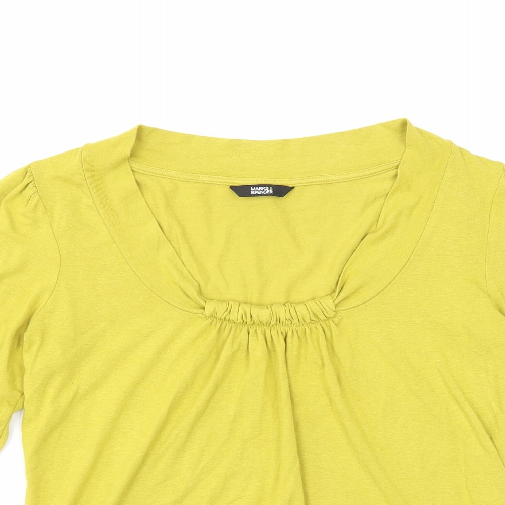 Marks and Spencer Womens Yellow Viscose Basic Blouse Size 10 Scoop Neck
