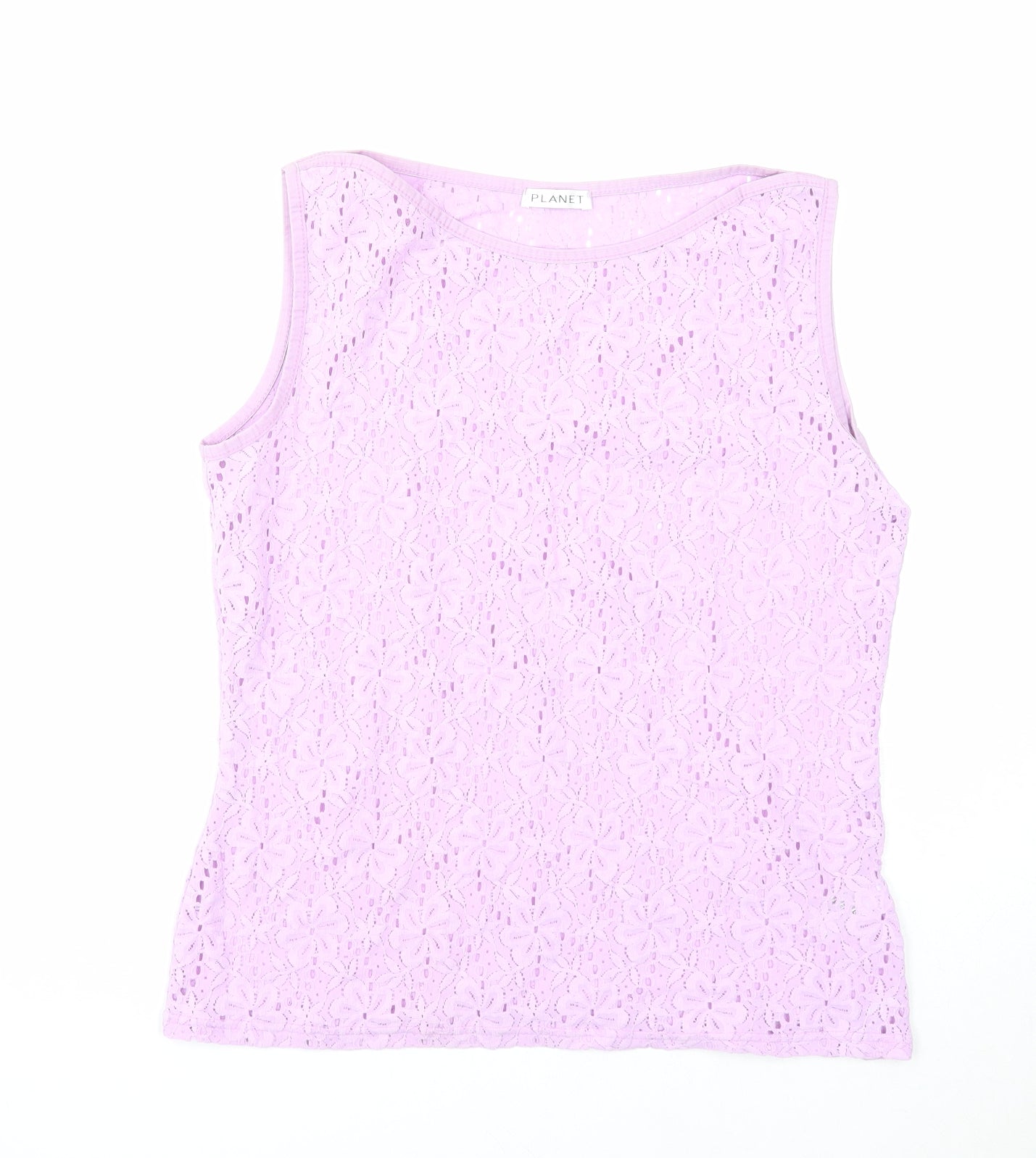 Planet Womens Purple Geometric Polyamide Basic Tank Size M Round Neck