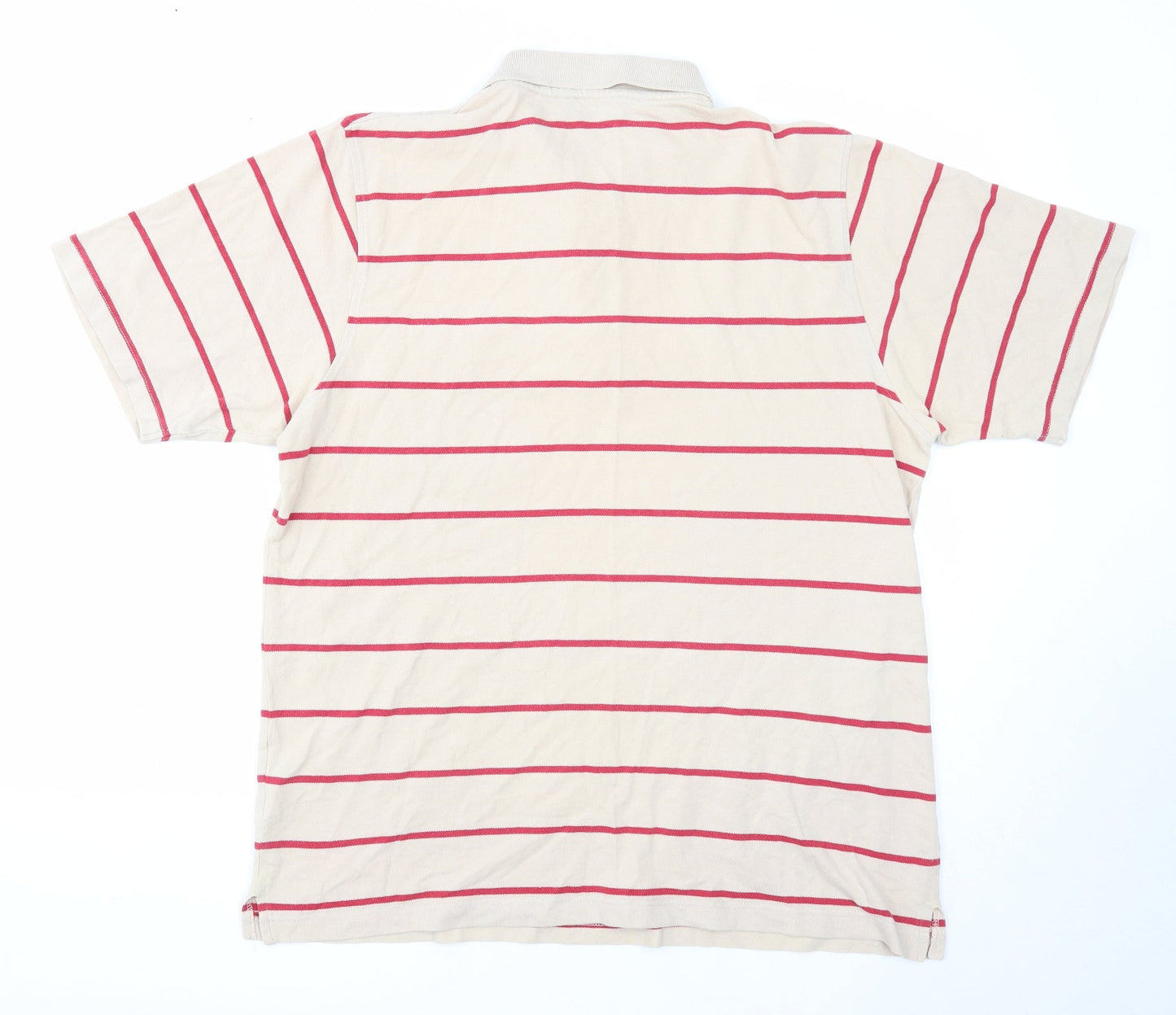 Bar Harbour Mens Beige Striped Cotton Polo Size XL Collared Button