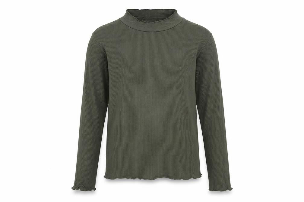 Primark Girls Green Cotton Basic T-Shirt Size 9-10 Years Mock Neck Pullover - Ribbed