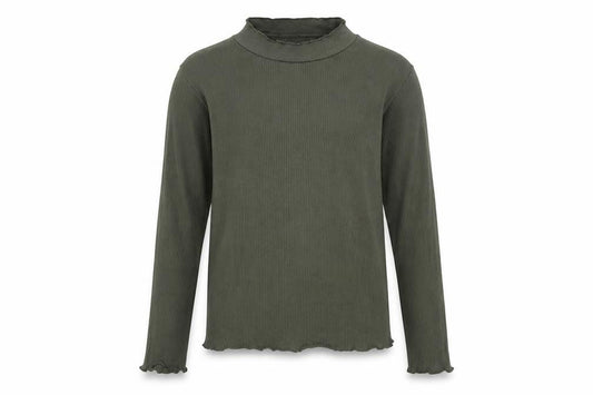 Primark Girls Green Cotton Basic T-Shirt Size 9-10 Years Mock Neck Pullover - Ribbed