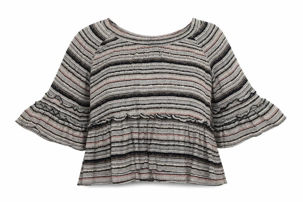 Lotties Womens Grey Striped Viscose Basic Blouse Size 16 Round Neck