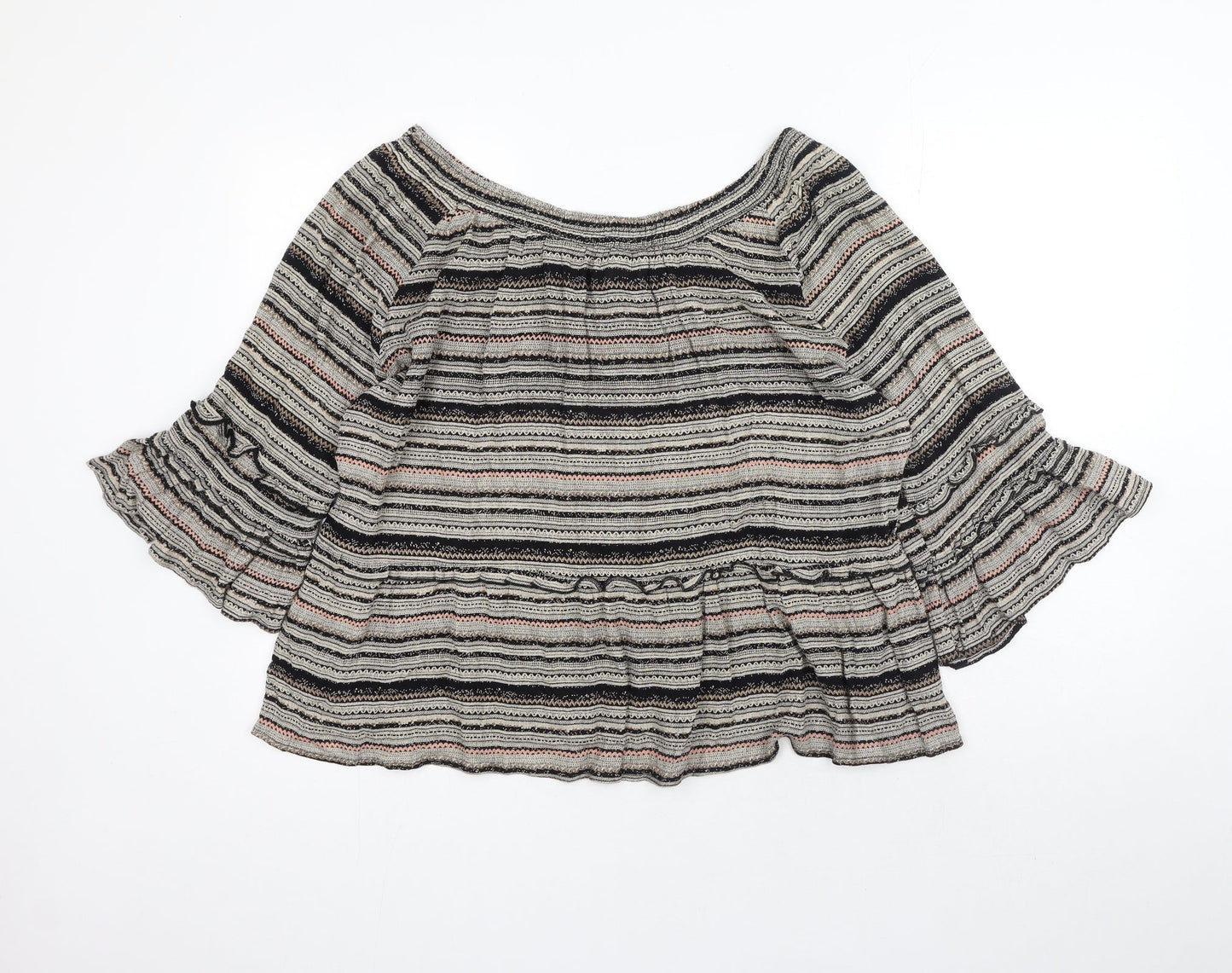 Lotties Womens Grey Striped Viscose Basic Blouse Size 16 Round Neck
