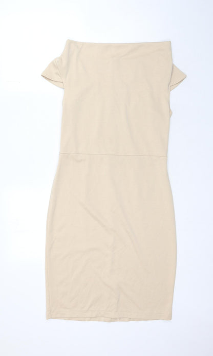 Next Womens Beige Polyester Bodycon Size 12 Off the Shoulder Zip
