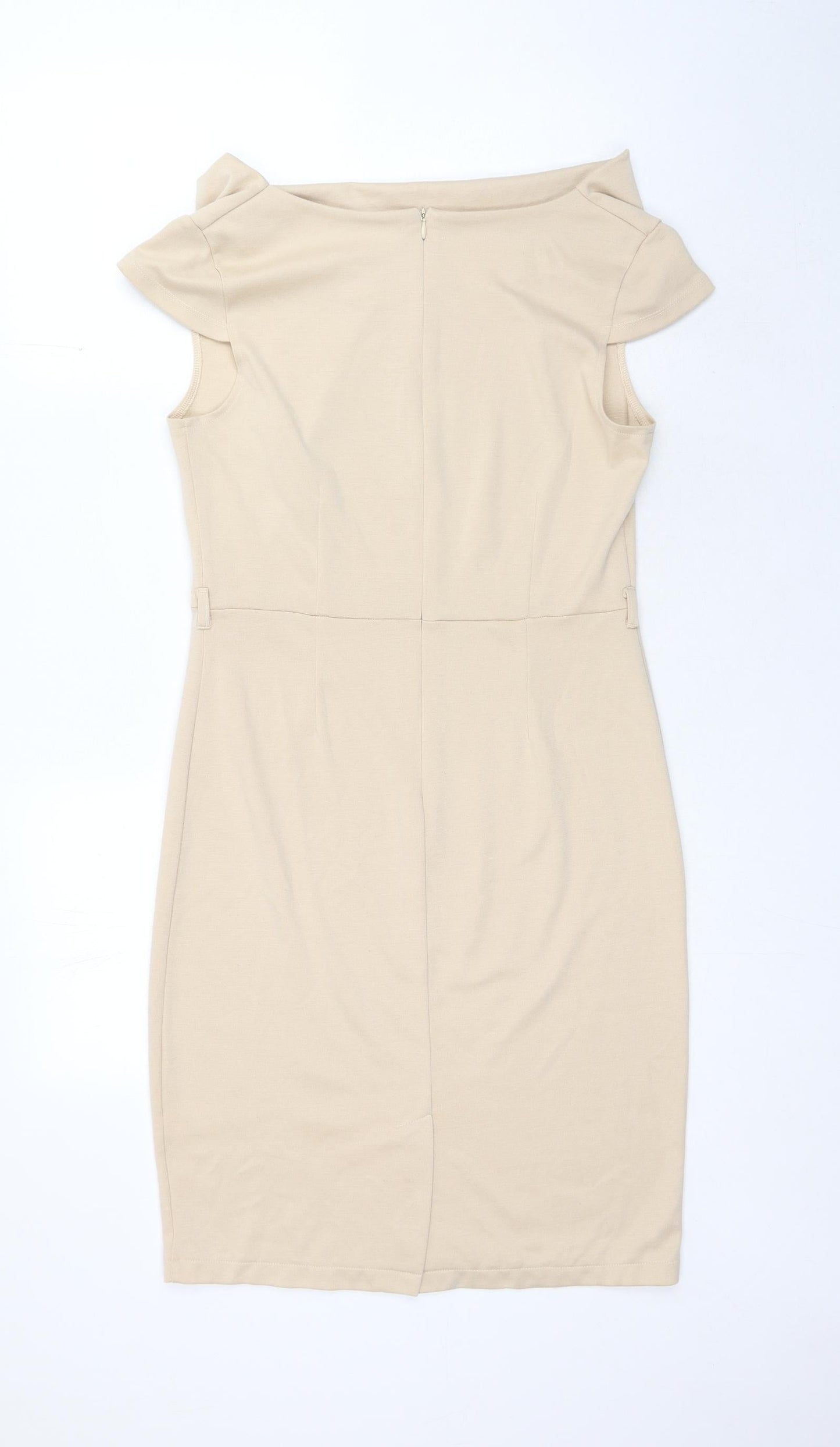 NEXT Womens Beige Polyester Bodycon Size 12 Off the Shoulder Zip