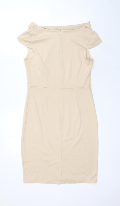Next Womens Beige Polyester Bodycon Size 12 Off the Shoulder Zip