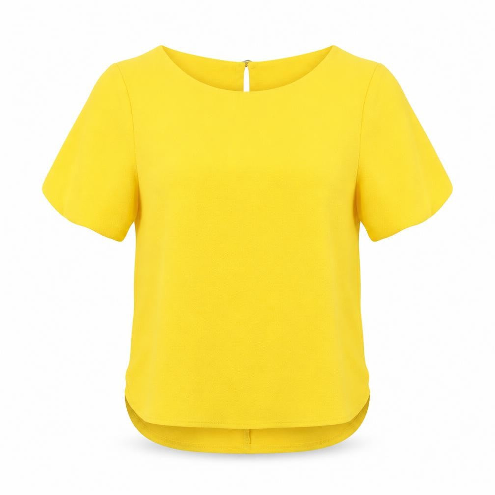 Warehouse Womens Yellow Polyester Basic Blouse Size 8 Round Neck
