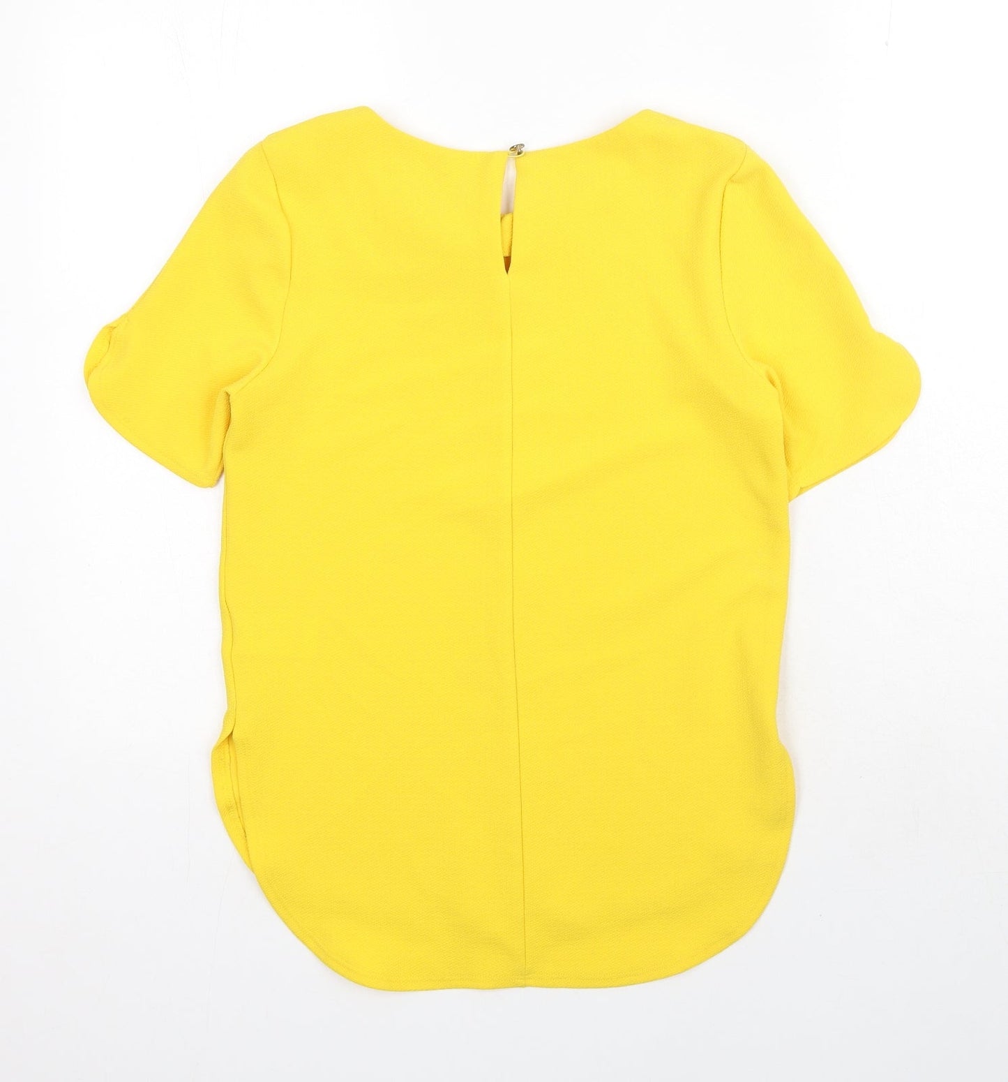 Warehouse Womens Yellow Polyester Basic Blouse Size 8 Round Neck