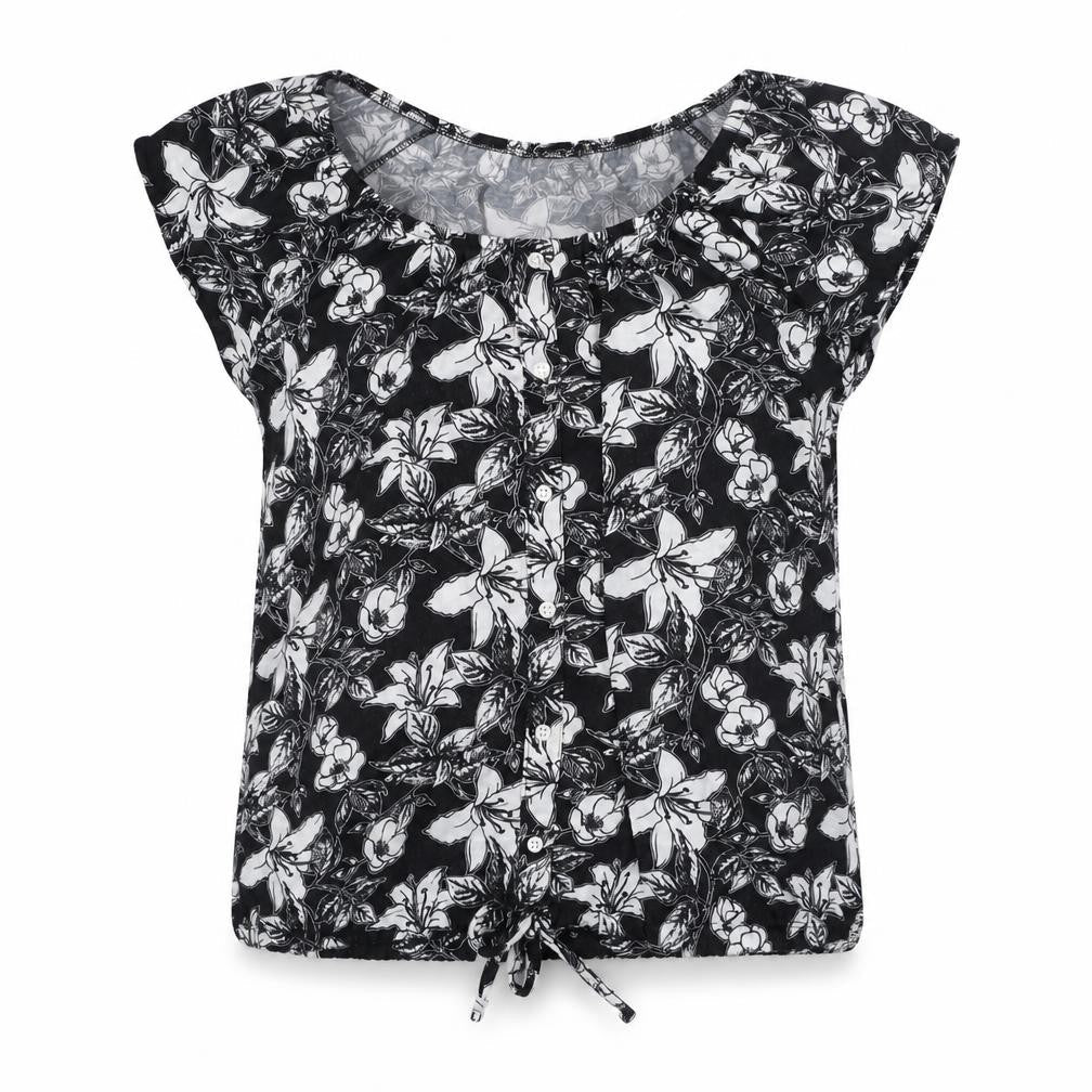 Originals Womens Black Floral Polyester Basic Blouse Size 14 Round Neck