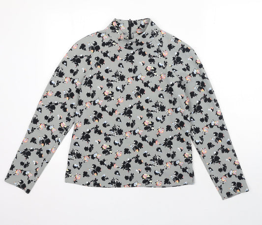 NEXT Womens Grey Floral Polyester Basic Blouse Size 10 Mock Neck