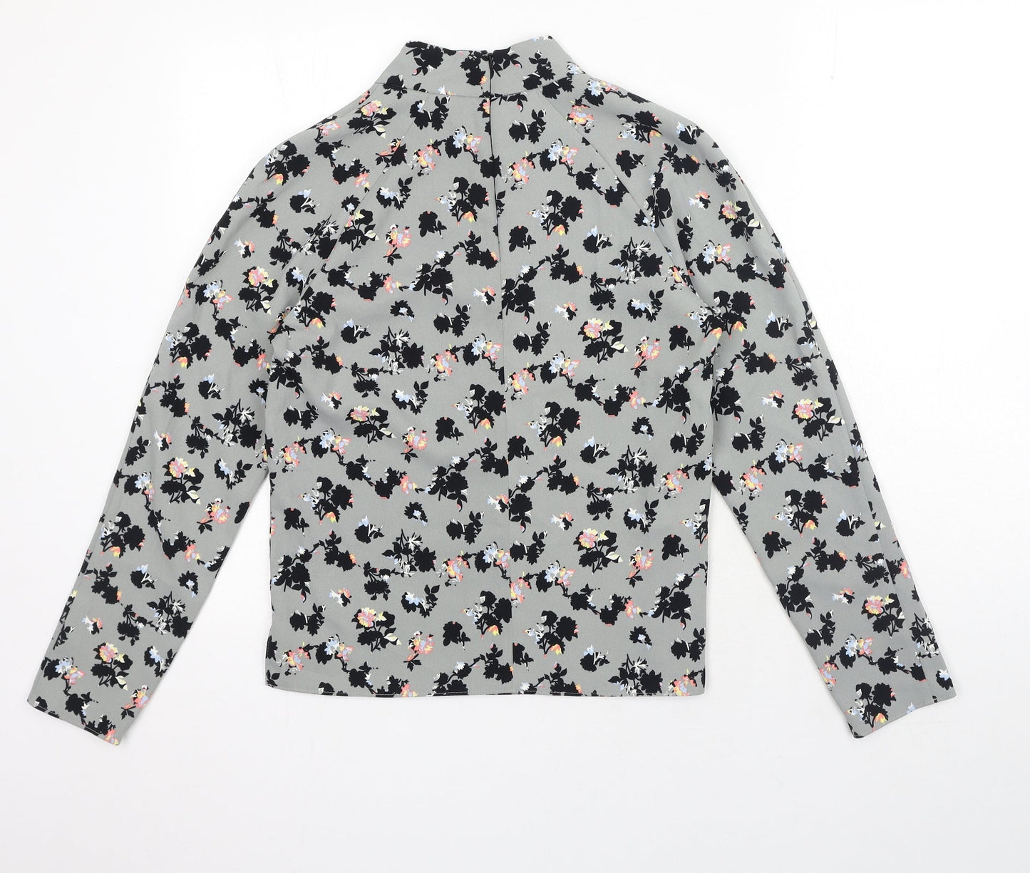 NEXT Womens Grey Floral Polyester Basic Blouse Size 10 Mock Neck