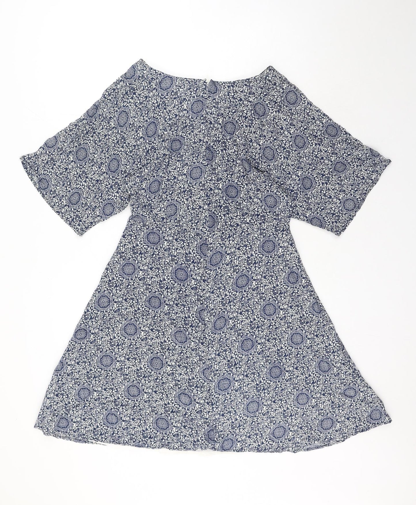 Glamorous Womens Blue Geometric Viscose Trapeze & Swing Size 12 Round Neck Zip