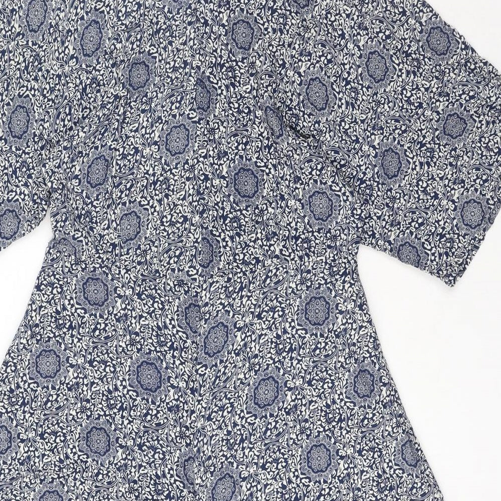 Glamorous Womens Blue Geometric Viscose Trapeze & Swing Size 12 Round Neck Zip